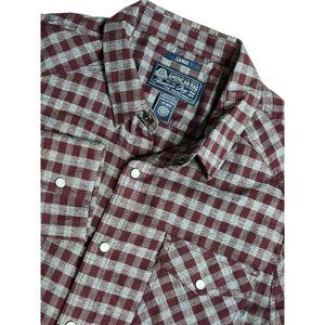 American Rag Mens Snap Long Sleeve Red‎ and Gray Check Size Large
